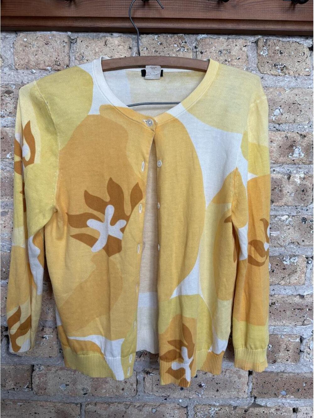 J Crew Mustard yellow floral button up cardigan size small